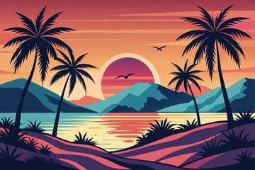 Fototapeta na wymiar california-dreaming-sunset-palm-west-coat-vector-i .eps
