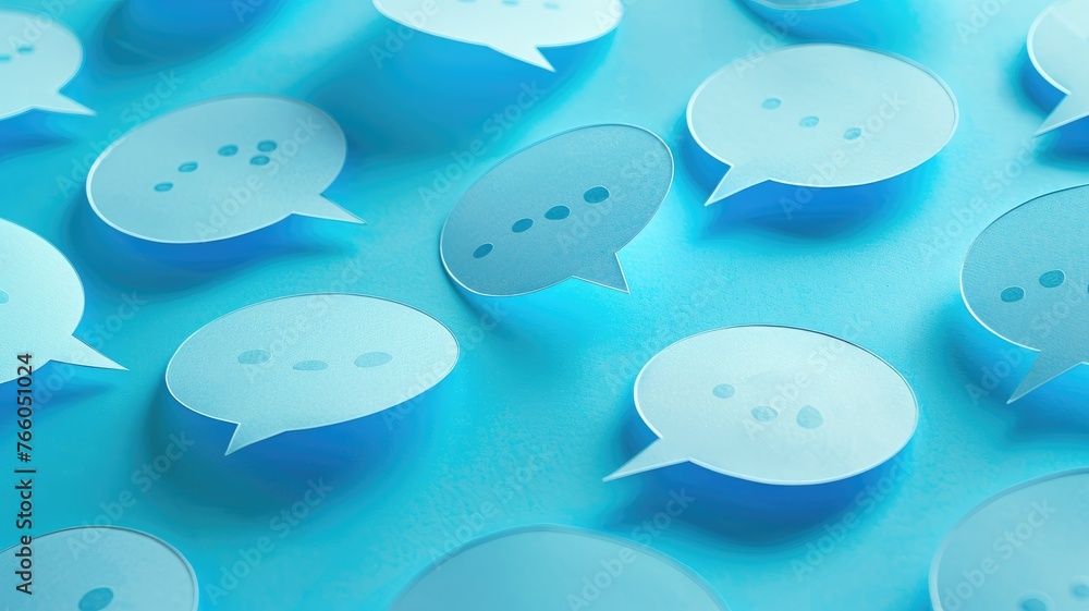 Poster blue communication bubble background texture - the image portrays a seamless pattern of blue speech 
