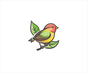 cute bird in branch logo design