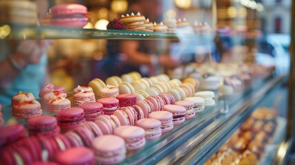 A quaint Parisian patisserie in the heart of the city, where a master pastry chef delicately pipes the  - obrazy, fototapety, plakaty