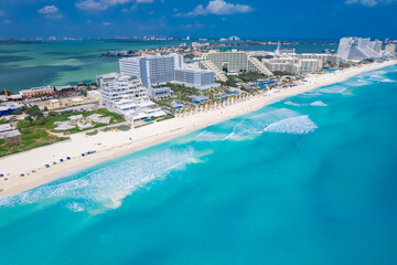 Aerial view of Cancun Hotel Zone, Mexico - obrazy, fototapety, plakaty