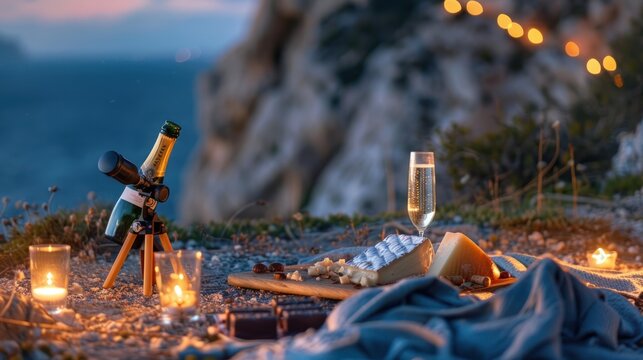 A romantic evening picnic under the stars, in a secluded spot away from the city lights. 