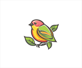 cute bird in branch logo design