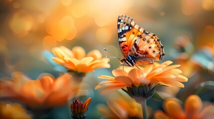 butterfly with yellow flower, Macro photography , close up shot of blur nature background for wallpaper and illustration  - Powered by Adobe
