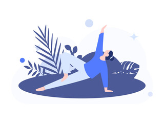 Practicing yoga, physical and mental health, flat vector character concept, operation hand drawn illustration

