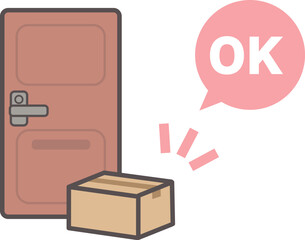 宅配のダンボールを玄関先に置き配するイラスト