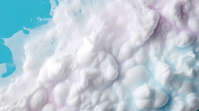 Washing foam stains on colorful background top view