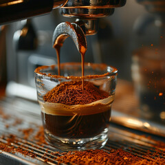 Coffee maker pouring espresso