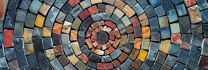 Fototapeta premium circular pattern of colorful stone tiles arranged in an intricate spiral, generative AI