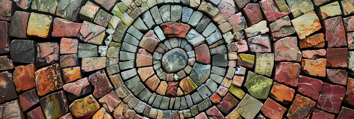 Fototapeta premium circular pattern of colorful stone tiles arranged in an intricate spiral, generative AI