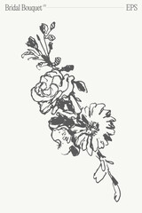 Bridal bouquet, floral composition. Invitation design element. Hand drawn vector illustration.