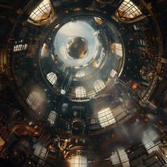 Obraz premium Capture the magnificence of ancient inventions through a striking lowangle view Highlight their societal impact with dramatic lighting and depth for a thoughtprovoking image