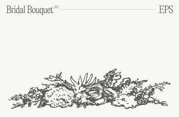 Bridal bouquet, floral composition. Invitation design element. Hand drawn vector illustration. - 766056461