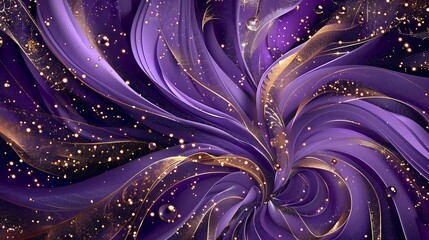 Beautiful purple swirl pattern, Luxury art, with golden glitters background