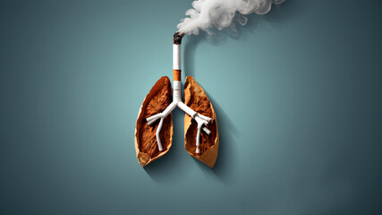 smoking, concept of no smoking and World No Tobacco Day with lung and cigarette.  Smoking Addiction.. AI generated image, ai.