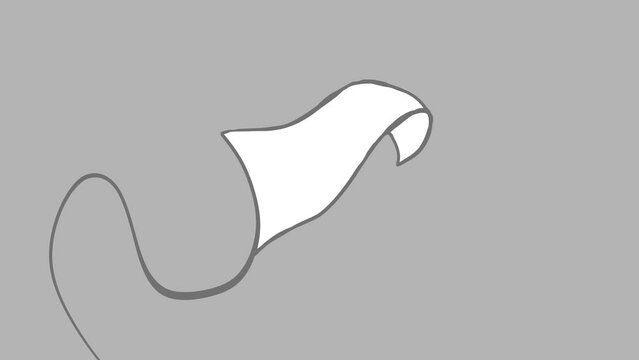A white flag flutters on a curved wire.