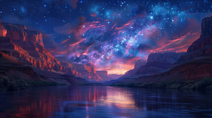 looking up at a night sky filled with fractal starscape. AI generative