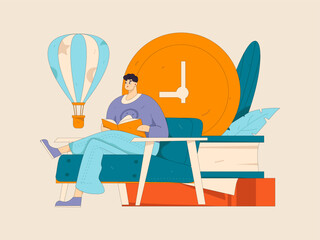 Obraz premium Character reading quietly vector concept operation hand drawn illustration 
