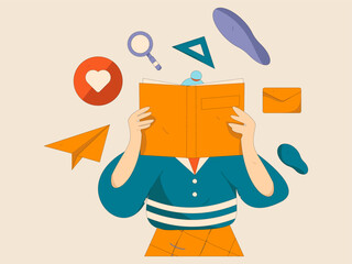 Character reading quietly vector concept operation hand drawn illustration
