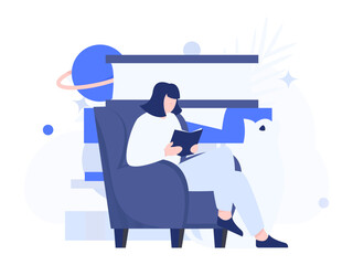 Character reading quietly vector concept operation hand drawn illustration
