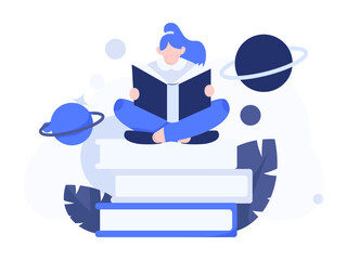Character reading quietly vector concept operation hand drawn illustration
