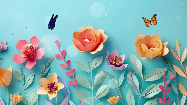 spring floral composition with paper cut flowers. seamless looping overlay 4k virtual video animation background