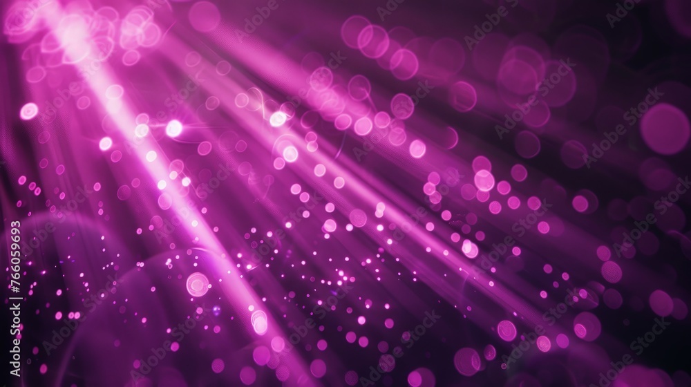 Poster abstract purple light rays on black background with lighting effect and bokeh.