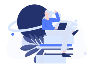 Character reading quietly vector concept operation hand drawn illustration
