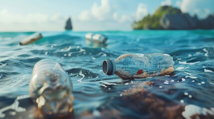 Plastic water bottles pollution in ocean (Environment concept)