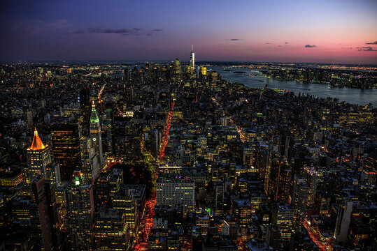 Manhattan Skyline seen from the Empire State Building at Blue Hour - New York City, USA