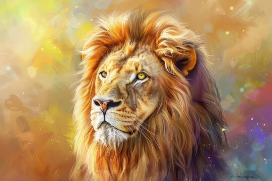 Portrait of a lion, creative illustration in beige tones. 