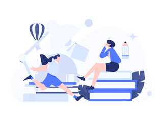 Character reading quietly vector concept operation hand drawn illustration
