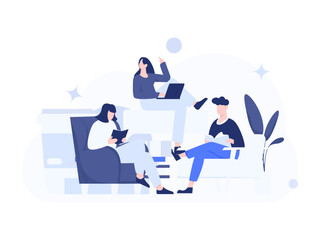 Character reading quietly vector concept operation hand drawn illustration
