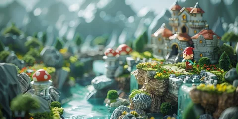 Foto op Canvas A miniature 3D world where productivity-themed obstacles (procrastination monsters, distraction hurdles) are overcome by cute, heroic characters focus knights, discipline wizards © Sarin