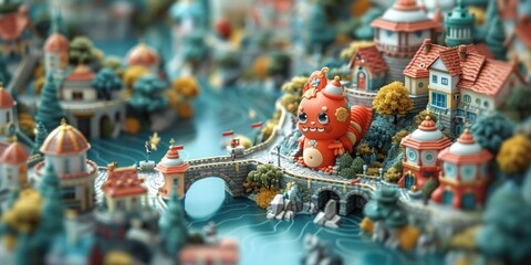 A miniature 3D world where productivity-themed obstacles (procrastination monsters, distraction hurdles) are overcome by cute, heroic characters focus knights, discipline wizards - obrazy, fototapety, plakaty