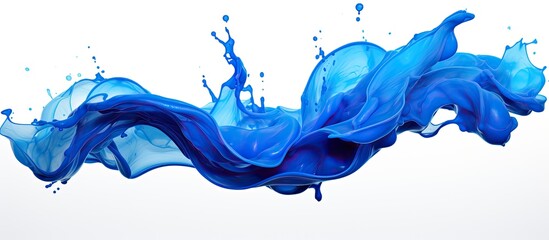 An electric blue splash of azure liquid on a white canvas, resembling the fluidity of water running down a human body or a plant in a piece of art - Powered by Adobe
