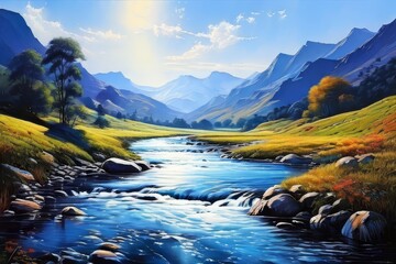 a Flowing Water The stream or river flows gently through