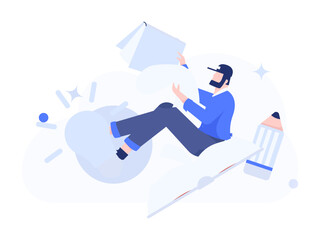 Fototapeta premium Character reading quietly vector concept operation hand drawn illustration 