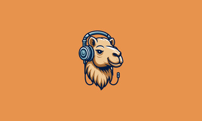head camel wearing headphone vector mascot design