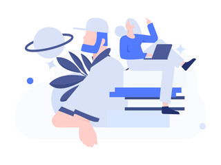 Character reading quietly vector concept operation hand drawn illustration
