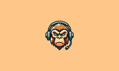 face baboon angry wearing headset vector flat design