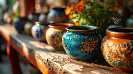 Fototapeta premium Colorful Ceramic Soup Bowl Stack 