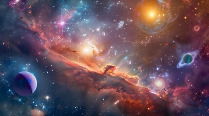 Colorful Milky Way Galaxy Background With Planet And Infinite Universe And Starry Night Space - obrazy, fototapety, plakaty
