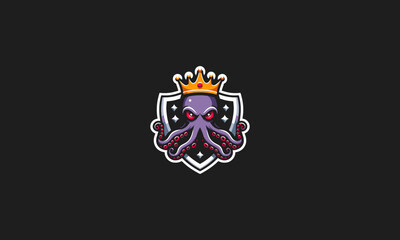 octopus wearing crown on shield vector logo design