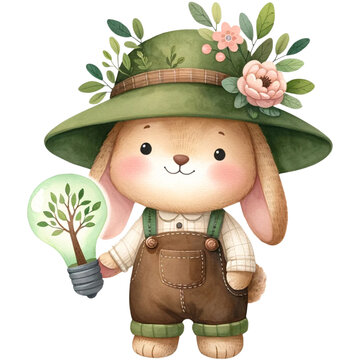 cute watercolor bunny earth day, earth day clipart, cute animal earth day,Green Earth Day Clipart,Recycle png ,Eco-Friendly PNG
