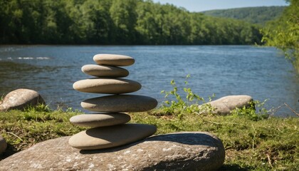 Serene meditation stone piles for relaxation - tranquil garden rocks for zen spaces