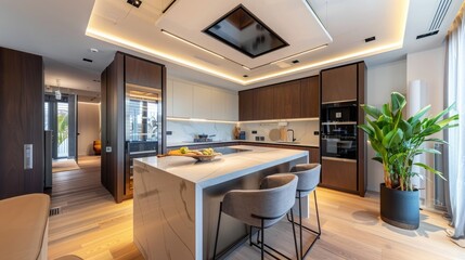 Russia Moscow - Modern interior kitchen design of urban real estate