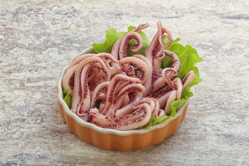 Marinated squid tentacles in the bowl