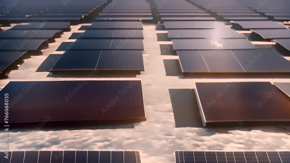 Poster large array of solar panels on building generative ai
