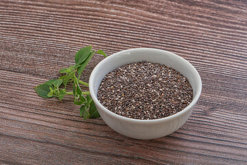 Dietary chia seeds in the bowl